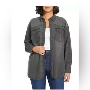 NWT Gloria Vanderbilt Amanda Denim Long Sleeve Grey Shirt -  Size XXL